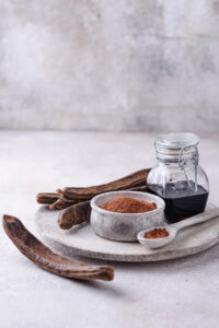Hakkımızda 9 Carob pods, powder and molasses or syrup. Organic natural cocoa substitute