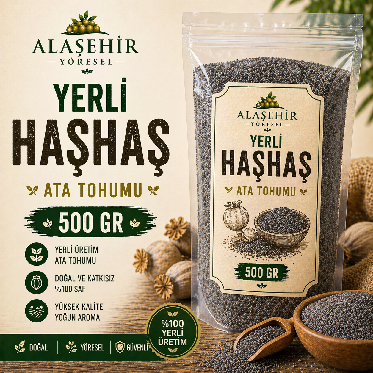 YENİ MAHSÜL/YERLİ DİRİ HAŞHAŞ-500gr 1 YENİ MAHSÜL/YERLİ DİRİ HAŞHAŞ-500gr