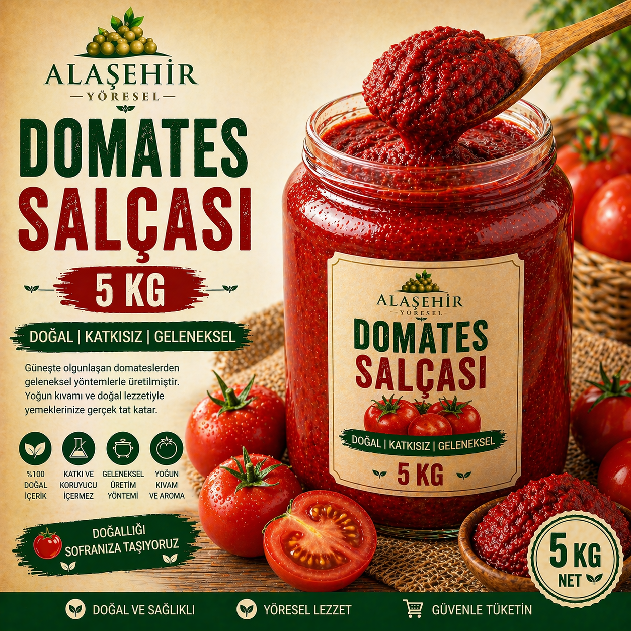 YENİ MAHSÜL/Güneşte Kurutma Domates Salçası-5KG 1 YENİ MAHSÜL/Güneşte Kurutma Domates Salçası-5KG