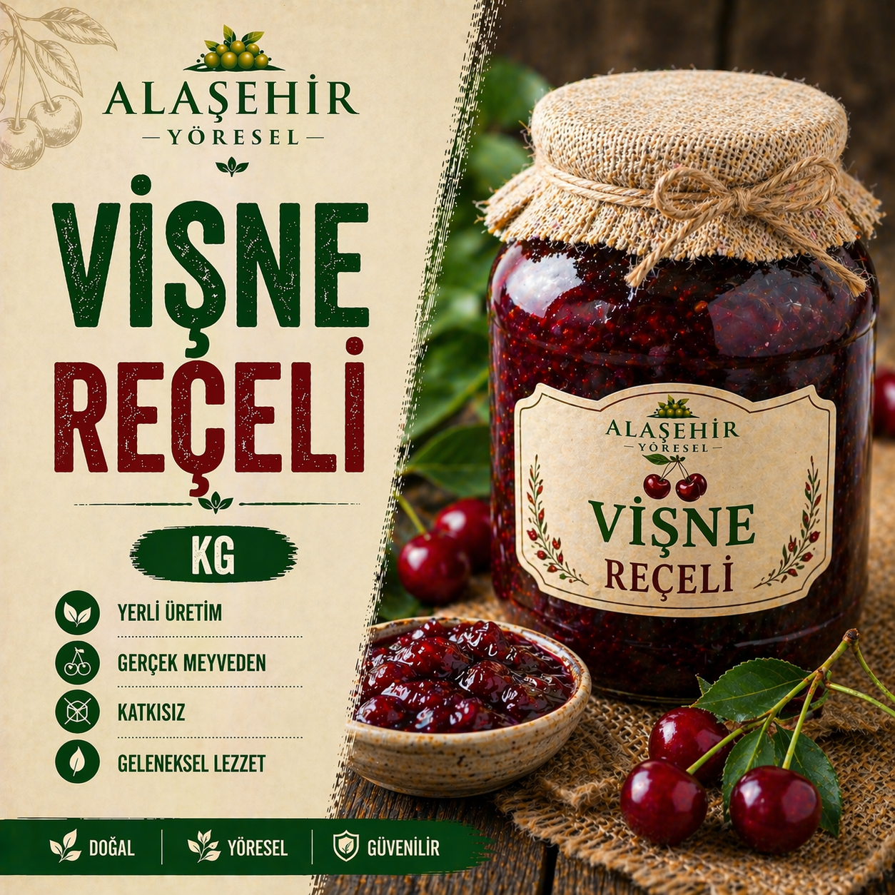 GLİKOZSUZ VİŞNE REÇELİ-KG 1 GLİKOZSUZ VİŞNE REÇELİ-KG