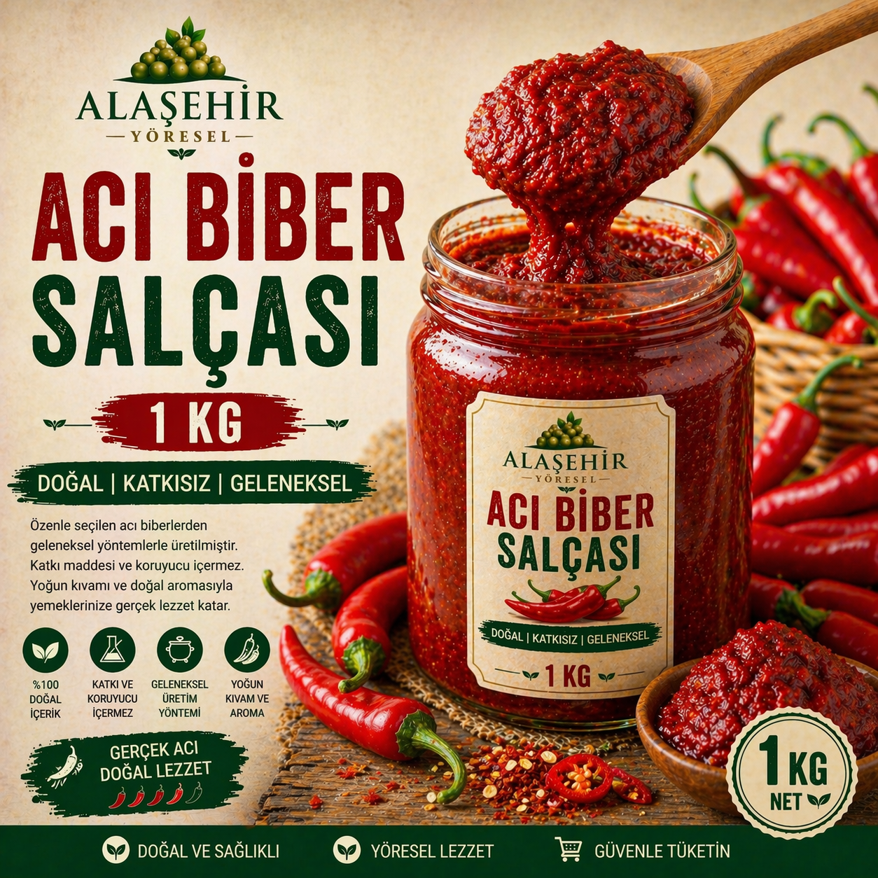 YENİ MAHSÜL/Güneşte Kurutma Acı Biber Salçası-KG 1 YENİ MAHSÜL/Güneşte Kurutma Acı Biber Salçası-KG