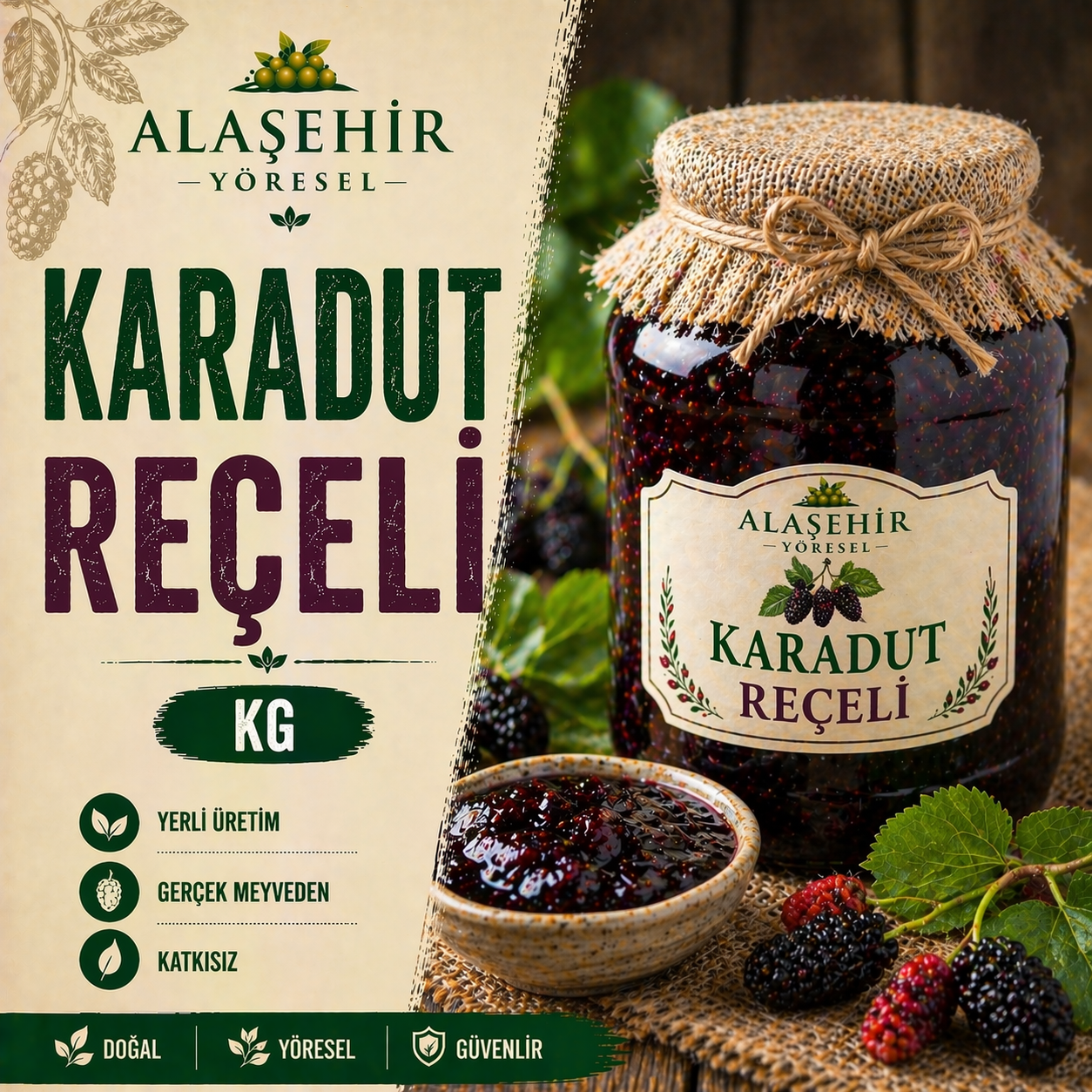 GLİKOZSUZ DOĞAL KARADUT REÇELİ-KG 1 GLİKOZSUZ DOĞAL KARADUT REÇELİ-KG