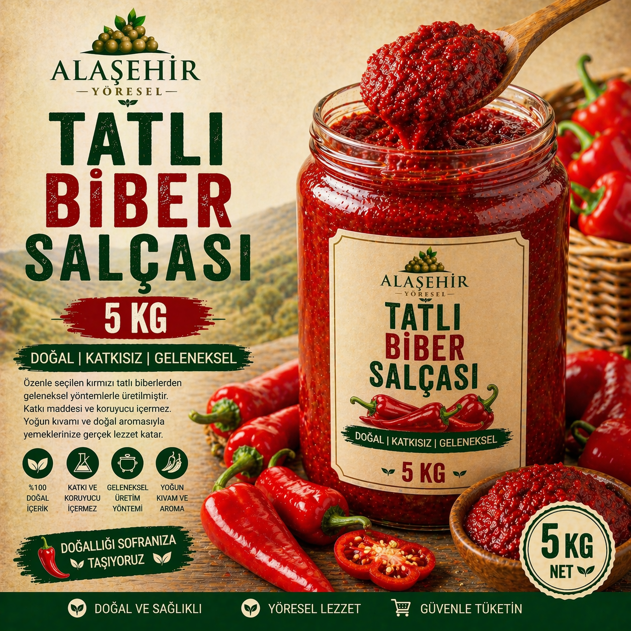 YENİ MAHSÜL/Güneşte Kurutma Tatlı Biber Salçası-5KG 1 YENİ MAHSÜL/Güneşte Kurutma Tatlı Biber Salçası-5KG