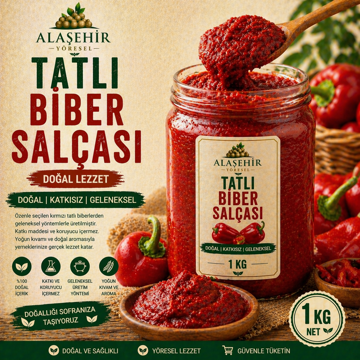 YENİ MAHSÜL/Güneşte Kurutma Tatlı Biber Salçası-KG 1 YENİ MAHSÜL/Güneşte Kurutma Tatlı Biber Salçası-KG